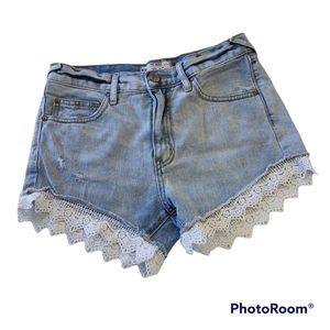 Free People Jean Shorts Denim Hight Rise Size 24 Crochet Trim